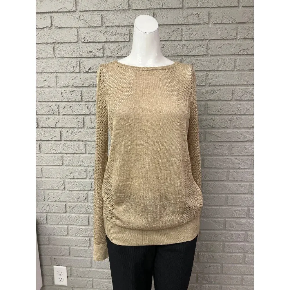 Michael Kors Women Gold Mesh Long Sleeve Sweater Top Size M